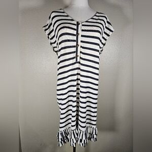 FINE GARMENTS by Bell Womens 100% Cotton Knit Blue White Stripe Dress SZ 4